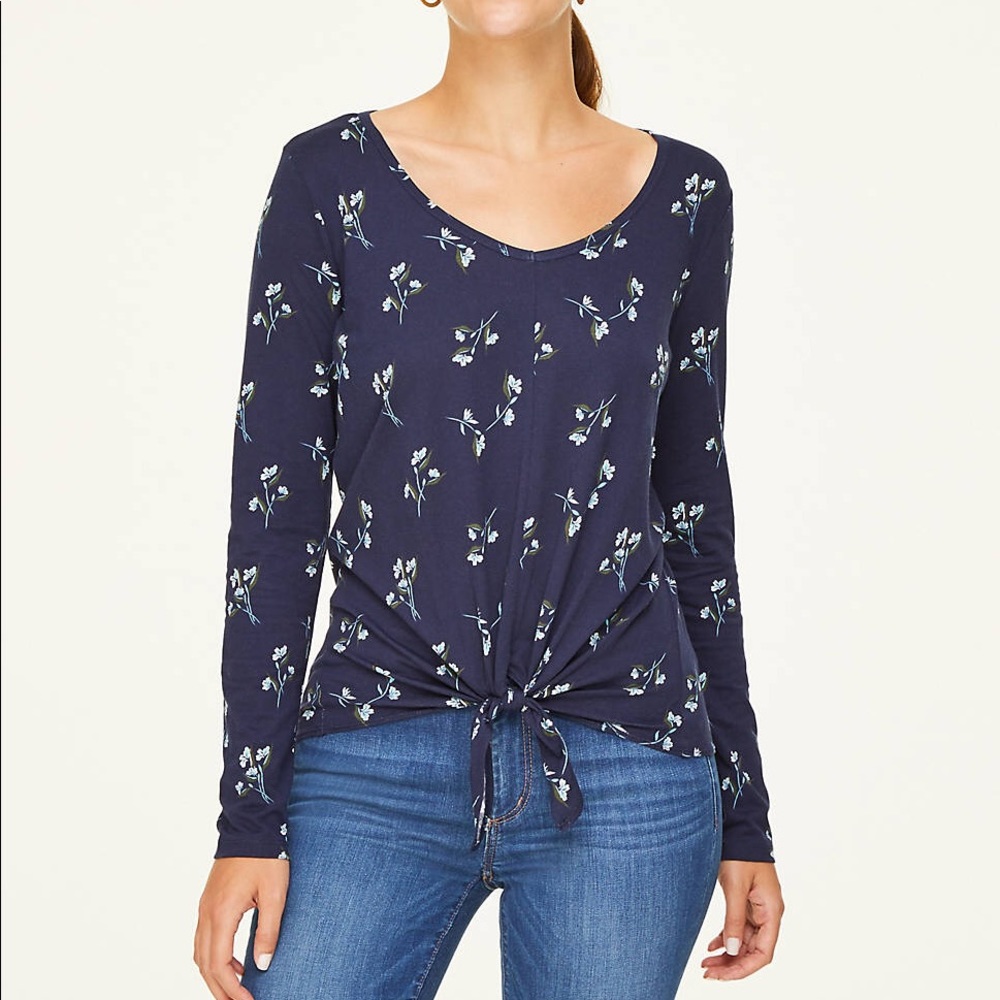 Blouse/top Loft Leafy Tie Hem Waffle top